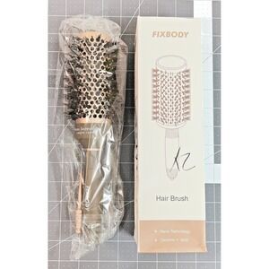 FIXBODY Round Hair Brush 3 Inch Boar Bristle Nano Thermal Ceramic Ionic Gold